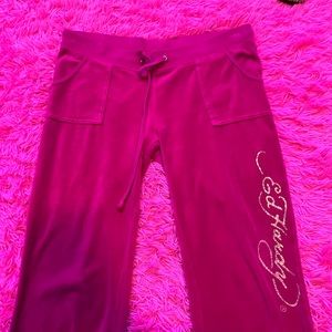 Ed hardy magenta velour track pants